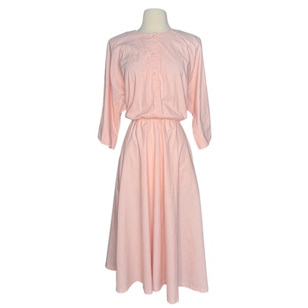 Vintage 80's Cotton Large-XL Pink A-line Midi/Long Dress Spring Summer Dress
